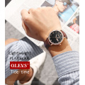 Relógio de quartzo com pulseira de couro esportivo de marca OLEVS para meninos masculinos de luxo casual à prova d&#39;água recurso data e semana.